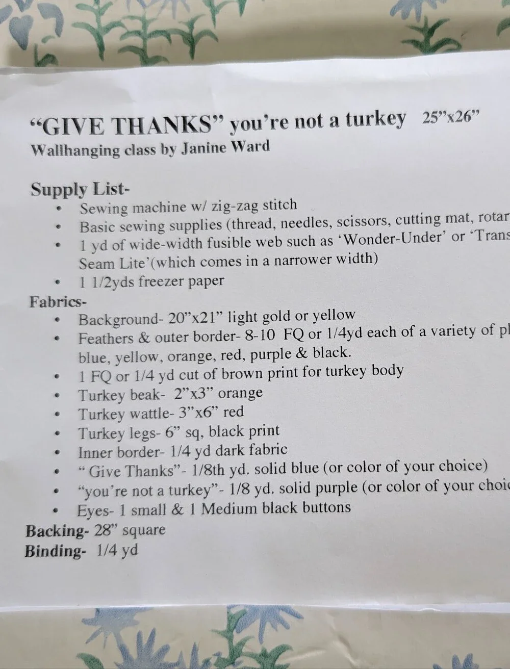 Give Thanks You're Not A Turkey Mini Quilt Wall Hanging Kit NEW Janine Ward DIY
